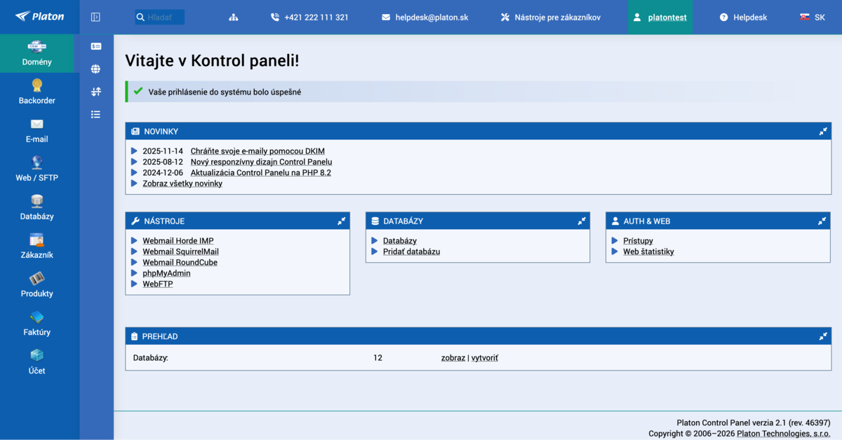 Nový Control Panel - moderné rozhranie pre správu služieb